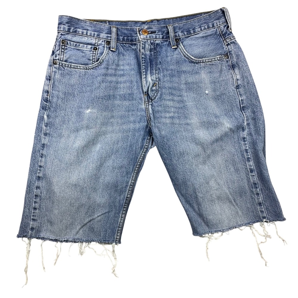 VTG Levis 569 Loose Straight Mens Denim Shorts Light Wash Blue Cutoff Frayed 32